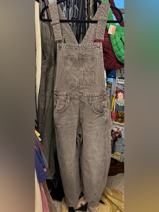 NWOT Free People We The Free Good Luck Barrel Overalls - archive grey - XS - Picture 7 of 11